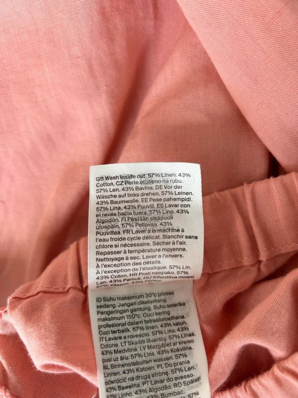COS Wide-Leg Linen Drawstring Trousers Pink High Rise Wide Leg Size 2
